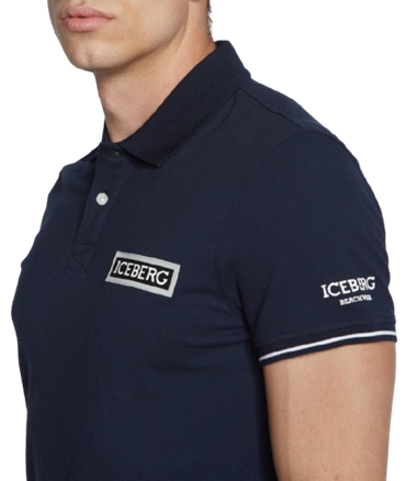 Iceberg Polo Uomo ICE2MPL01 Navy Blue Logo A Rilievo Series Baseball