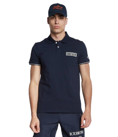 Iceberg Polo Uomo ICE2MPL01 Navy Blue Logo A Rilievo Series Baseball