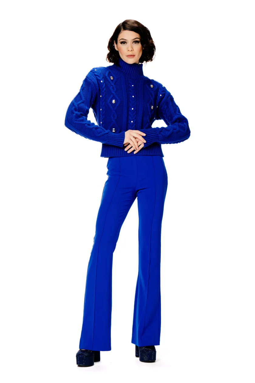 Nosecrets Milano Maglia Luxury trecce con Collo Alto – 233NS239 Curacao -Royal