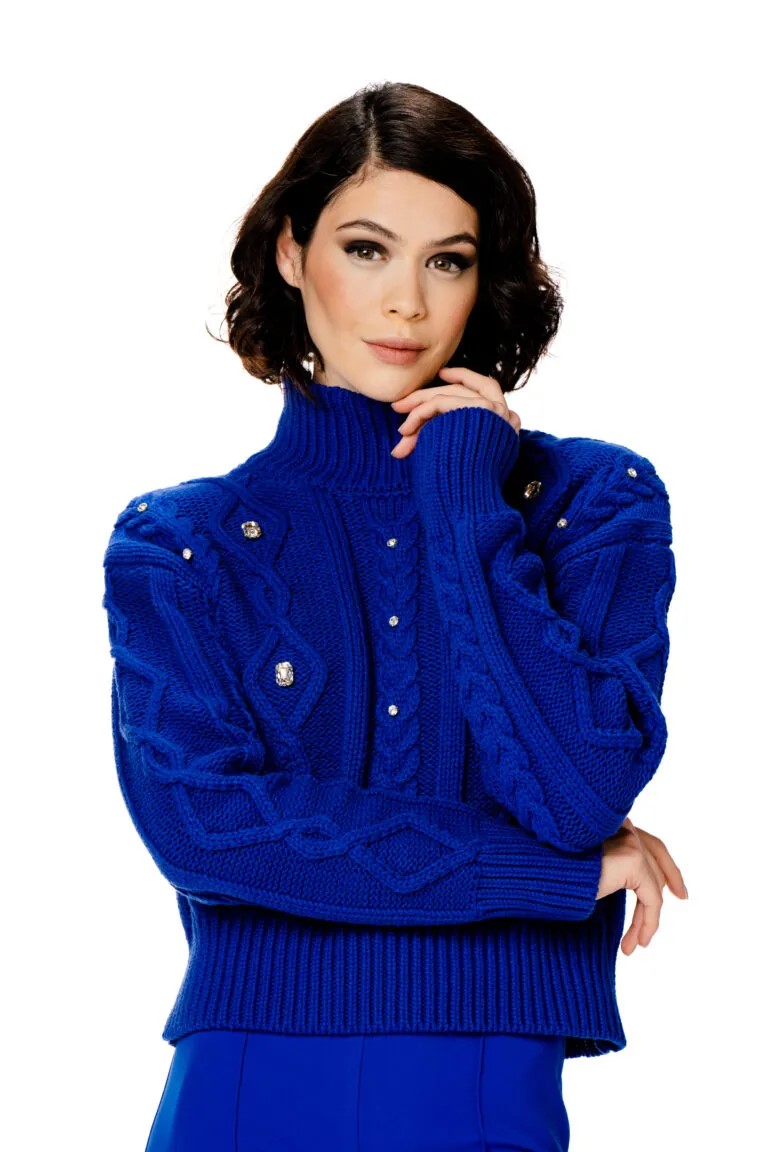 Nosecrets Milano Maglia Luxury trecce con Collo Alto – 233NS239 Curacao -Royal