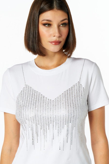 Nosecrets T-Shirt Bianca 241NS244 Donna Top Diamantini