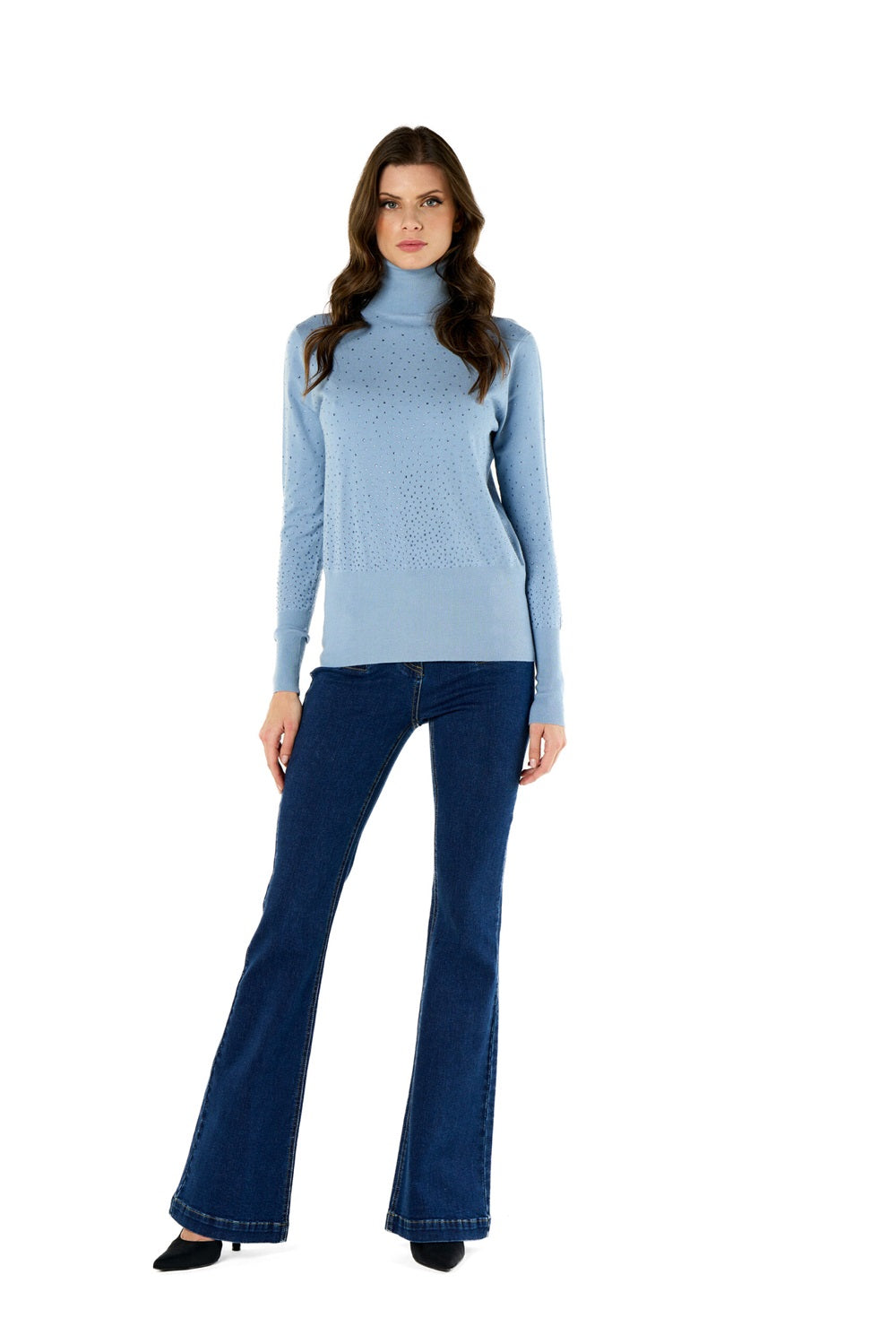 NOSECRETS Maglia Donna Collo Alto Cascata Diamanti 243NS114-azzurroghiaccio