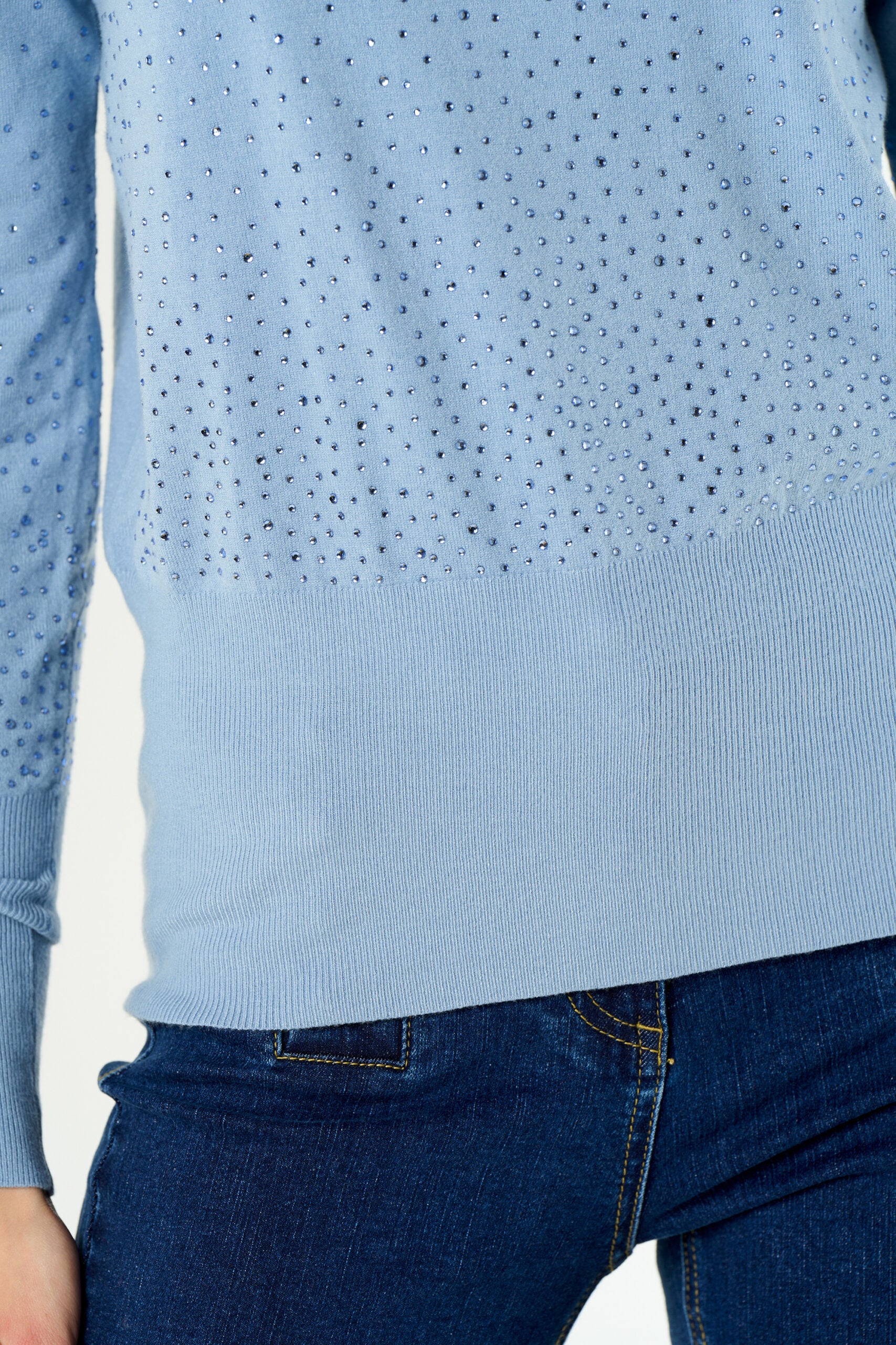 NOSECRETS Maglia Donna Collo Alto Cascata Diamanti 243NS114-azzurroghiaccio