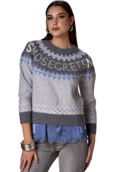 Nosecrets Maglione Donna Logo strass 253NS264-nuvola_Grafite