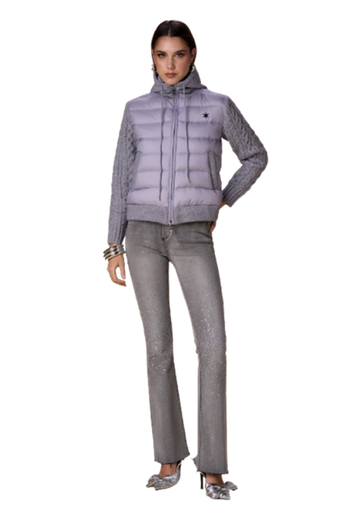 NoSecrets Milano Piumino Donna Corto con Maniche a Trecce, Nuvola