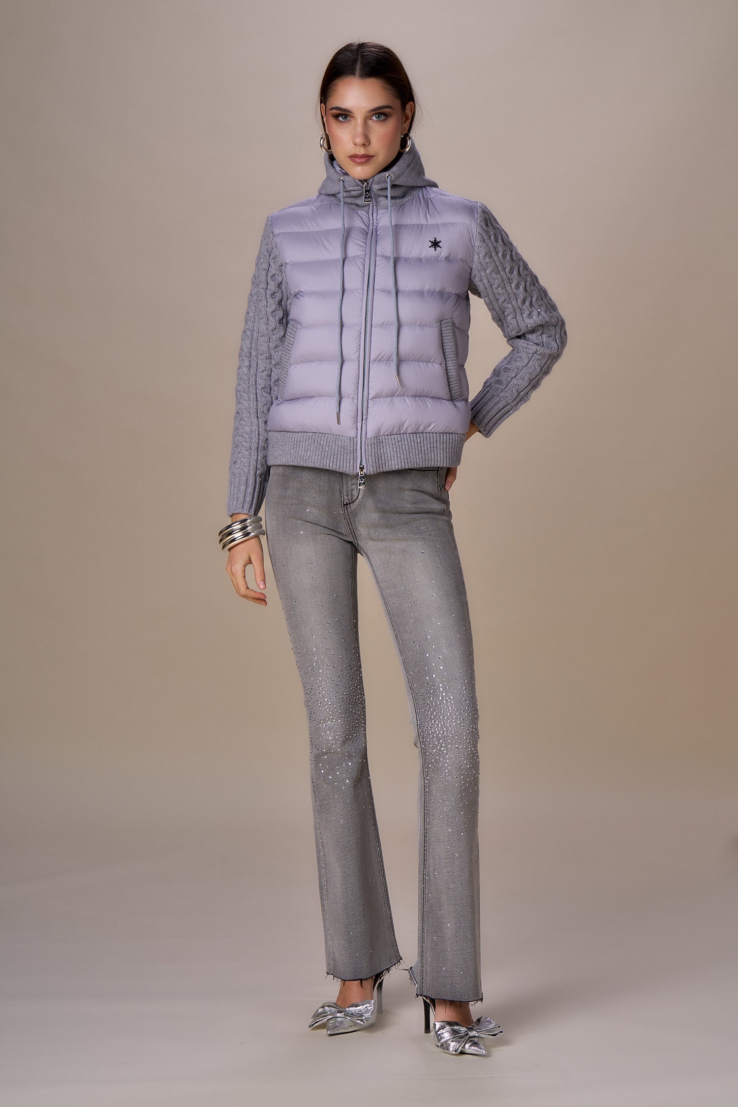 NoSecrets Milano Piumino Donna Corto con Maniche a Trecce, Nuvola