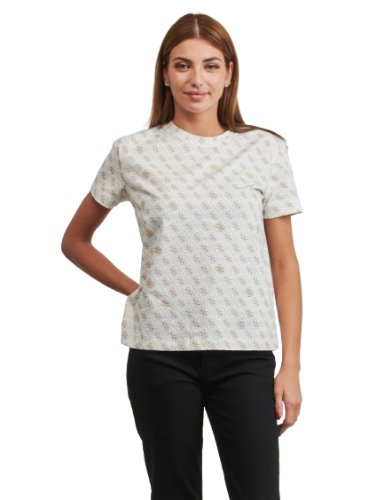 GUESS 4G Rhombus Studs Women's T Shirt in Beige