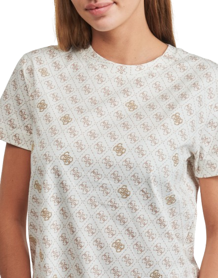 GUESS 4G Rhombus Studs Women's T Shirt in Beige