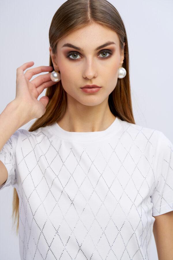 Nosecrets T-Shirt Donna 251NS066 Diamanti Crystal Bianco