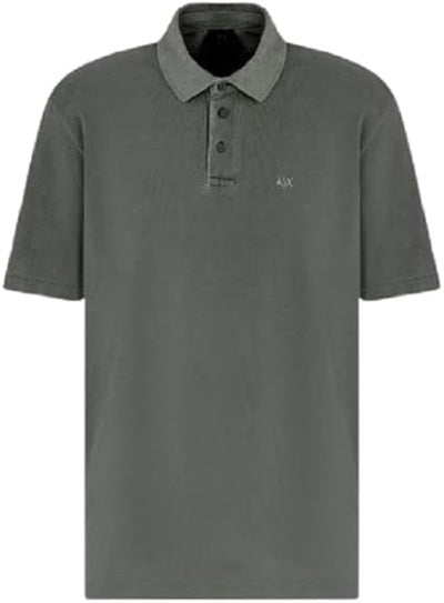 Armani Exchange Polo in Piquet di Cotone Effetto Used Verde Scuro