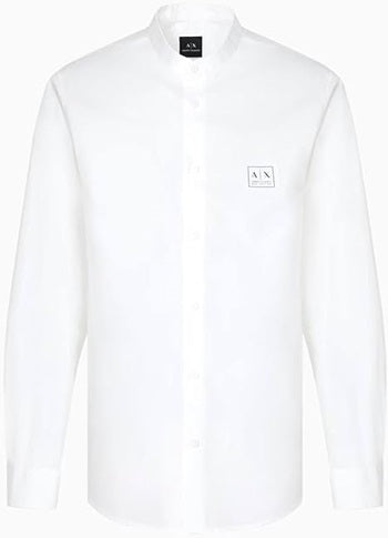 Armani Exchange Camicia Uomo Regular Fit in Popeline Bianco Crema con Patch Logo