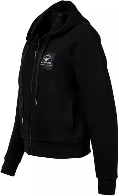 Emporio Armani Felpa Donna Zip con Cappuccio Iconic Terry Nero
