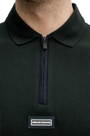 Armani Exchange Polo Uomo Piquet con Zip Jet Set Verde Scuro