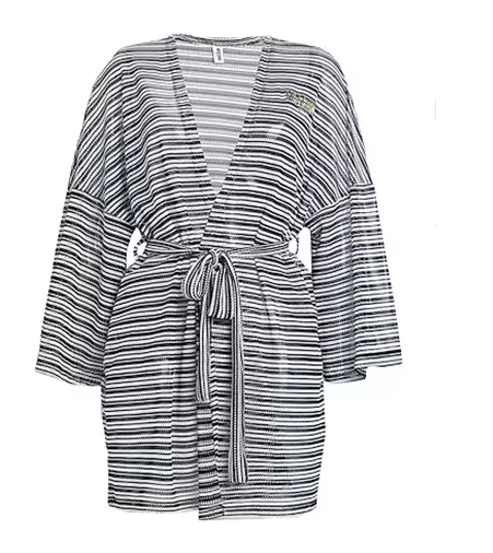 Moschino Maxi Cardigan a Righe Black & White con Logo a Rilievo