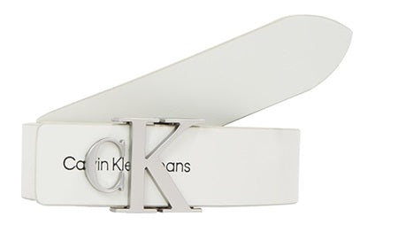 Calvin Klein Cintura Donna Monogram Hardware 3,0 cm Cintura in Pelle, Bianco
