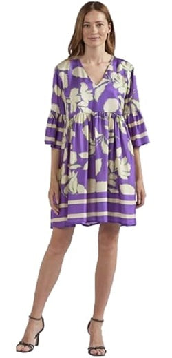 CAFèNOIR Abito con Increspatura alla Vita Stampato Maxy Fiore Viola