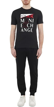 ARMANI EXCHANGE T-Shirt Uomo Cotton Jersey Black Logo Ricamato a Rilievo