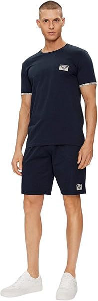 Emporio Armani T-Shirt Uomo Piping Logoband Logo a Rilievo Marine Blu