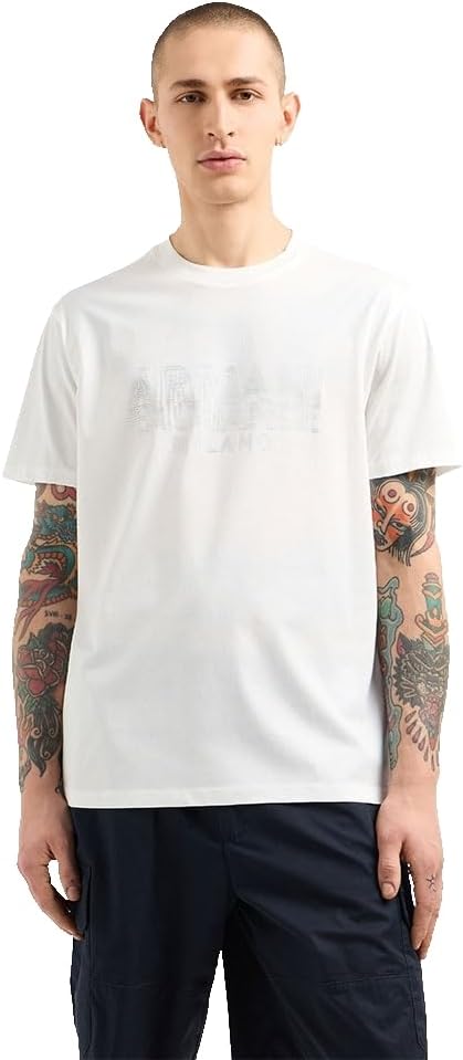 Armani Exchange T-Shirt Uomo Ax Milano Bianco Latte & Oro