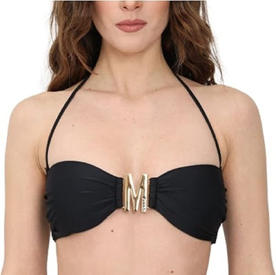 MOSCHINO Costume Top Bikini Nero da Donna con Logo Oro sul Davanti