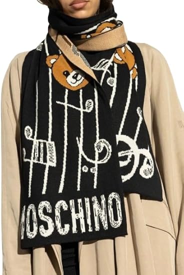 Moschino Sciarpa Teddy Bear Music - Sciarpa in Maglia Nera con Orsetto