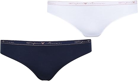Emporio Armani Underwear Slip Donna Bi-Pack Brief Basic Cotton Blu/Bianco