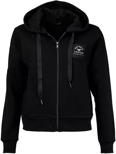 Emporio Armani Felpa Donna Zip con Cappuccio Iconic Terry Nero