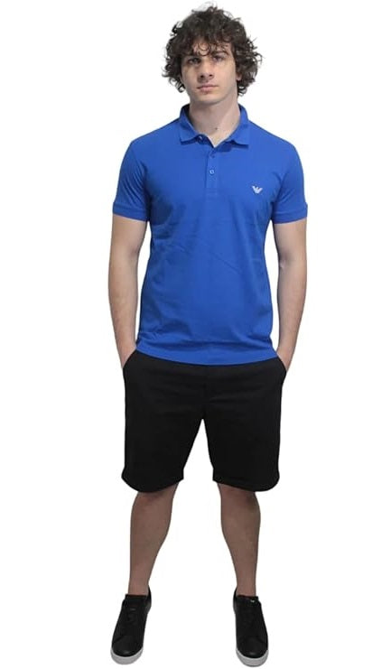 Emporio Armani Polo Manica Corta Logo Ricamato Uomo Royal Blu