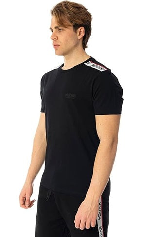 Moschino T-Shirt Uomo V1A0781 Casual con Fasce Logate sulle Spalle Nero