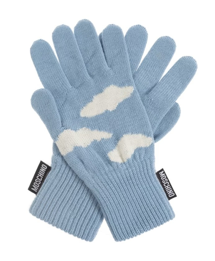 Moschino, Gloves, Sky Blue, Size: ONE SIZE Gloves with a Logo Patch Sky Blue