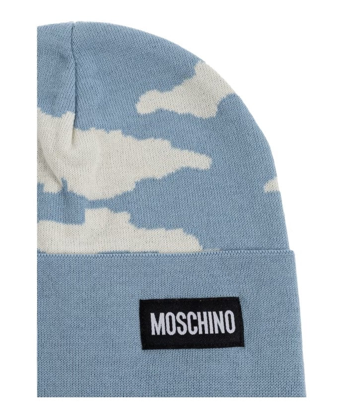 Moschino, Beanies, Size: One Size cap with Logo Patch Sky Blue