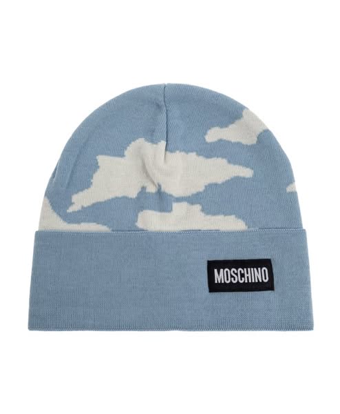 Moschino, Beanies, Size: One Size cap with Logo Patch Sky Blue