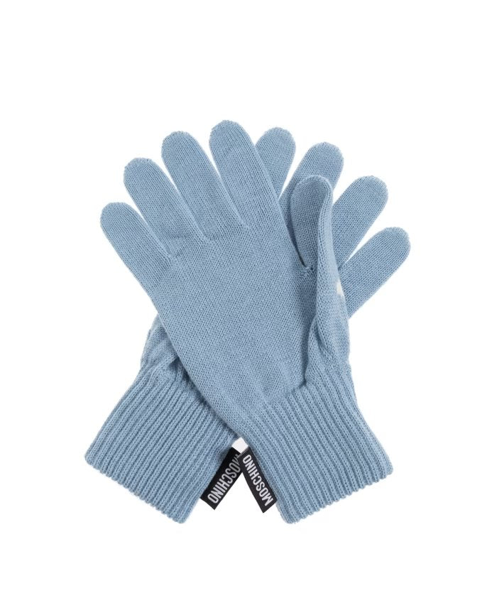Moschino, Gloves, Sky Blue, Size: ONE SIZE Gloves with a Logo Patch Sky Blue