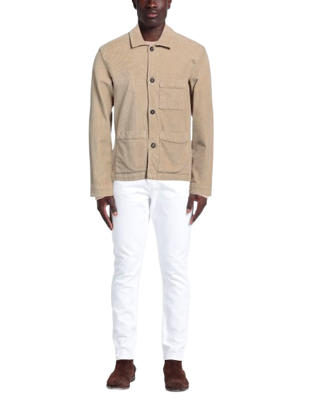IMPURE Giacca Classica da Uomo in Velluto a Coste, Beige, con Tasche Multiple e Bottoni