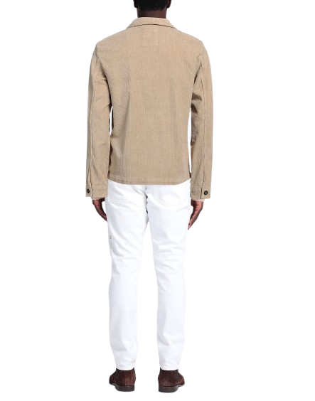 IMPURE Giacca Classica da Uomo in Velluto a Coste, Beige, con Tasche Multiple e Bottoni