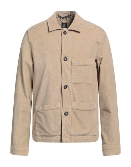 IMPURE Giacca Classica da Uomo in Velluto a Coste, Beige, con Tasche Multiple e Bottoni