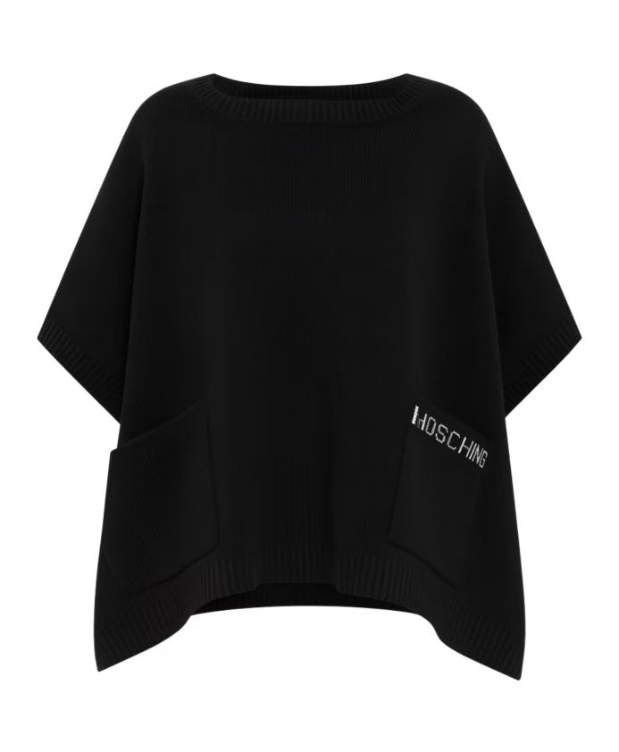 Moschino Poncho Donna in Maglia, Nero, Design Oversize con Tasche