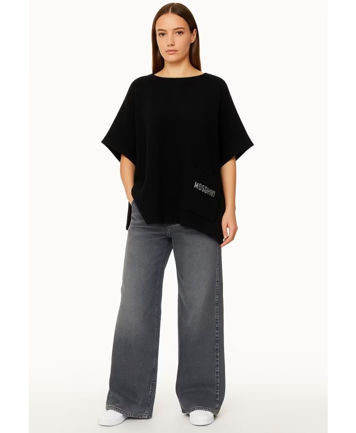 Moschino Poncho Donna in Maglia, Nero, Design Oversize con Tasche