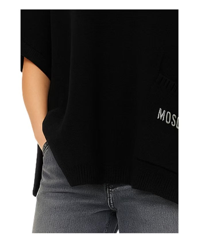 Moschino Poncho Donna in Maglia, Nero, Design Oversize con Tasche
