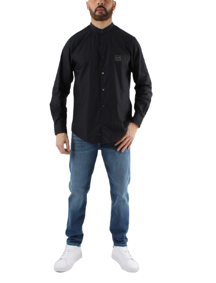 Armani Exchange Camicia Uomo Regular Fit in Popeline deep navy con Patch Logo