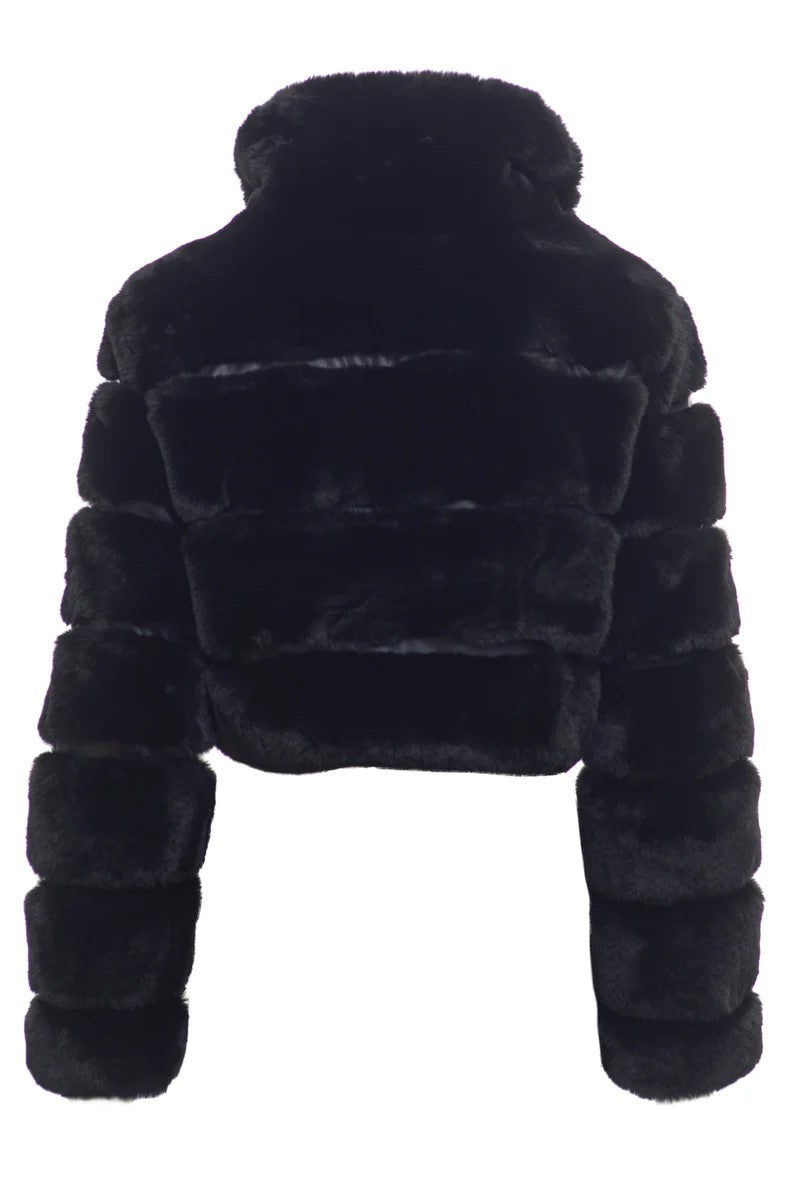 NOSECRETS Giacca Donna Cropped Eco pelliccia bomber Nero