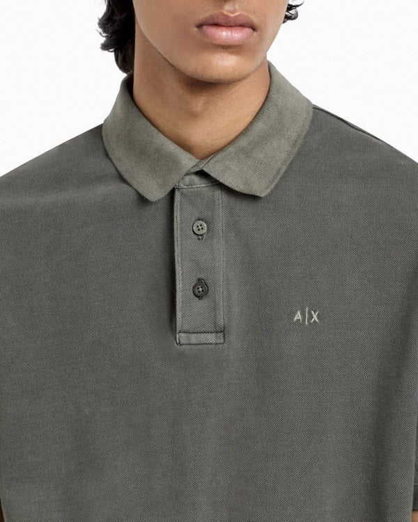 Armani Exchange Polo in Piquet di Cotone Effetto Used Verde Scuro