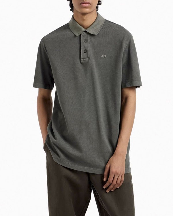 Armani Exchange Polo in Piquet di Cotone Effetto Used Verde Scuro