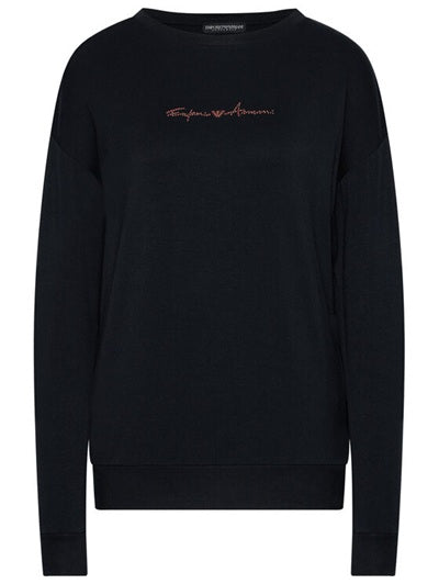 Emporio Armani Felpa Leggera Donna con Logo Signature Borchie Col. Nero