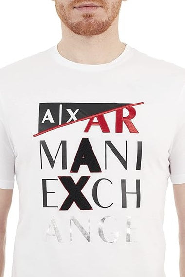 ARMANI EXCHANGE T-Shirt Uomo Cotton Jersey Black Logo Ricamato a Rilievo
