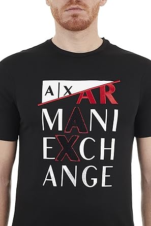 ARMANI EXCHANGE T-Shirt Uomo Cotton Jersey Black Logo Ricamato a Rilievo