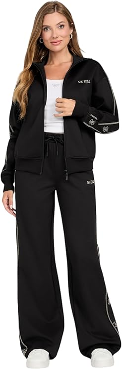 Guess Pantalone Tuta Octavia Wide Leg Da Donna Nero