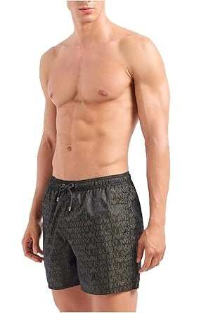 Emporio Armani Swimwear – Boxer Monogram Costume da Bagno Uomo | Nero e Verde