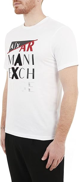 ARMANI EXCHANGE T-Shirt Uomo Cotton Jersey Black Logo Ricamato a Rilievo