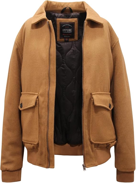 IMPURE Giubbotto Bomber Uomo in Lana, Cammello